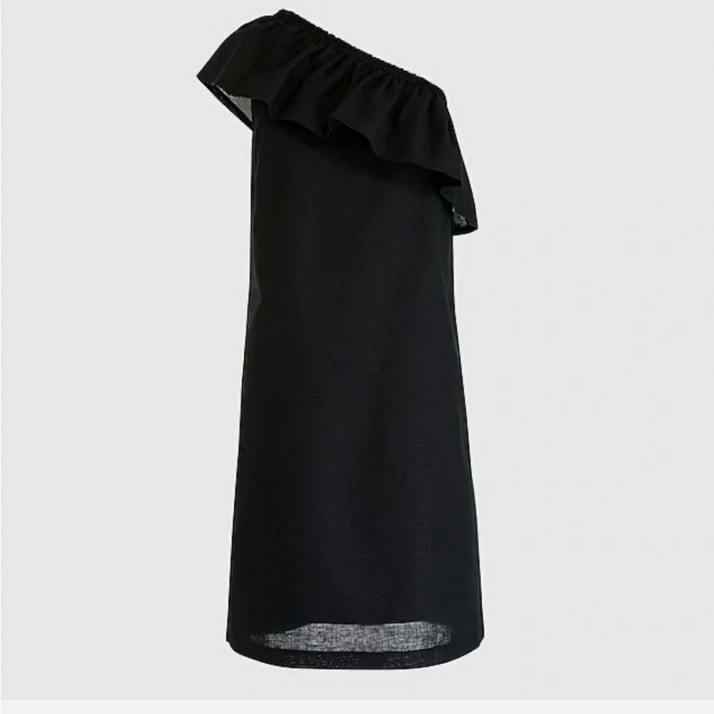 One-Shoulder Black Ruffle Shift Dress - Picture 3 of 3